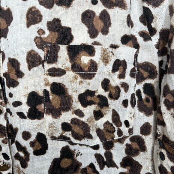 JM Collection Linen Safari Top Sz. 8 Button Down Animal Print Resort Boho Mob Wi - Picture 4 of 8